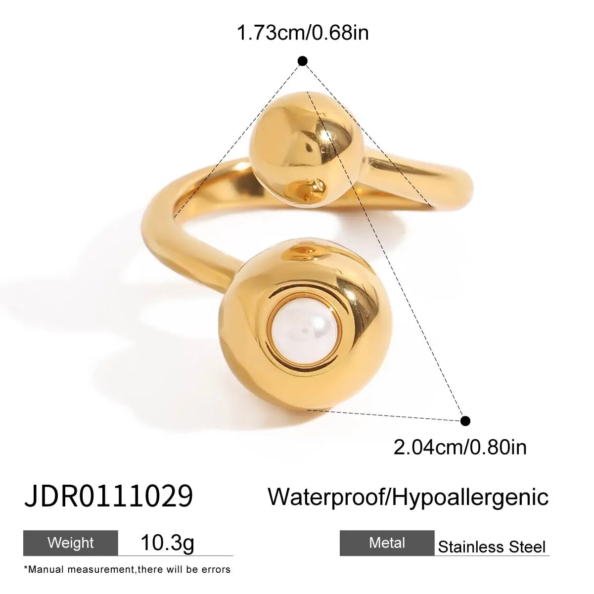 Minimalist Spherical Ring Pearl Irregular Adjustable