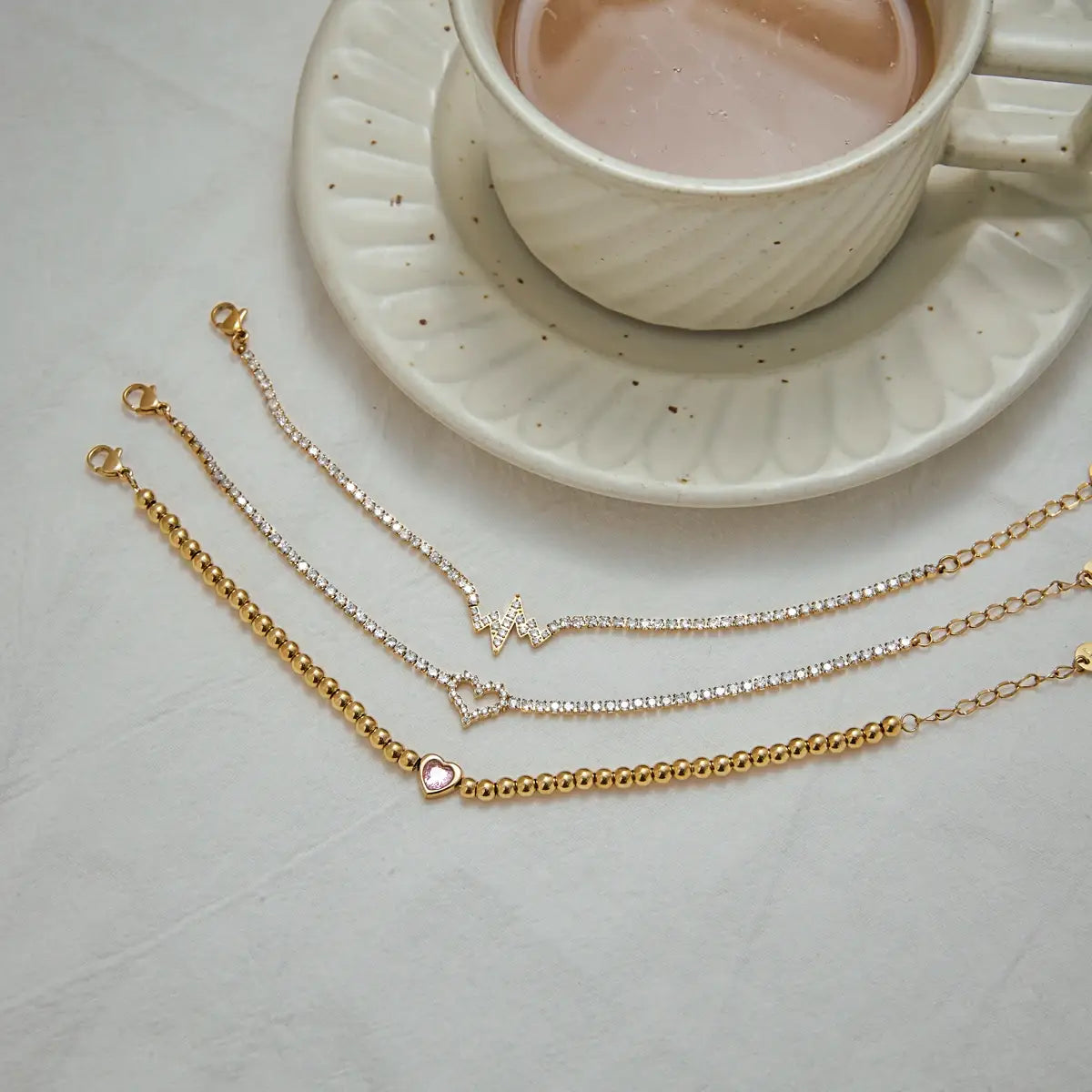 White Zircon Heart Hollow Bracelet Stainless Steel Waterproof