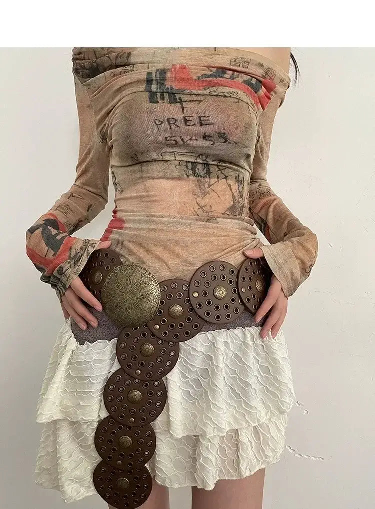 Vintage Rivet Patchwork Design Wide Belts For Women