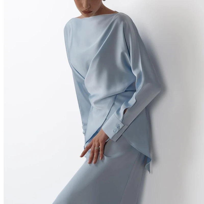 Fashion Long Sleeve Two Piece Casual Temperament Satin Women’s Set