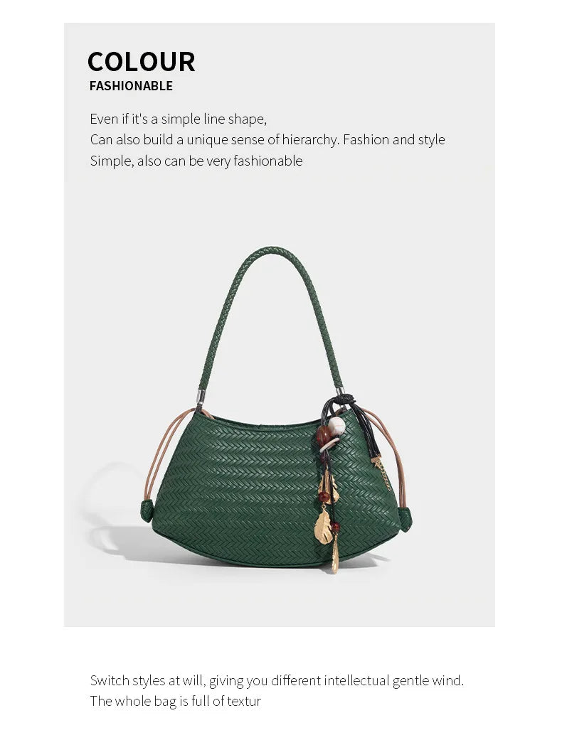 Handmade Weave PU Drawstring Tote Bags For Women