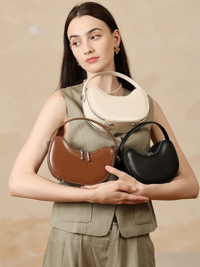 Vintage Genuine Leather Crescent Small Shoulder Crossbody Bags For Women