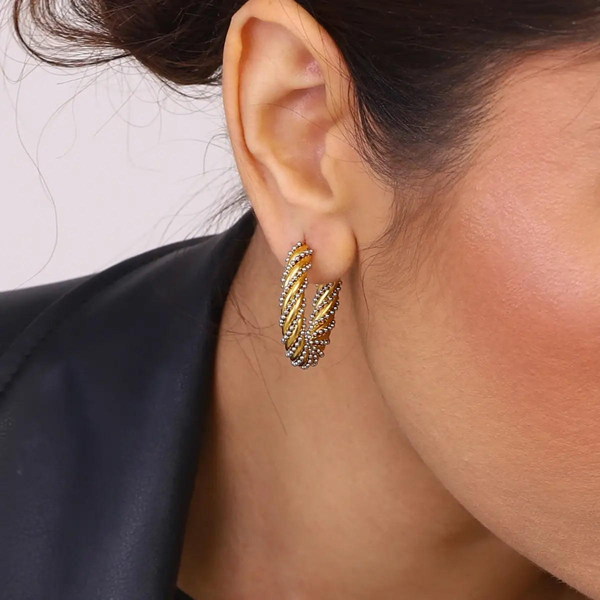 Stainless Steel Two color Fried Dough Twists Earrings