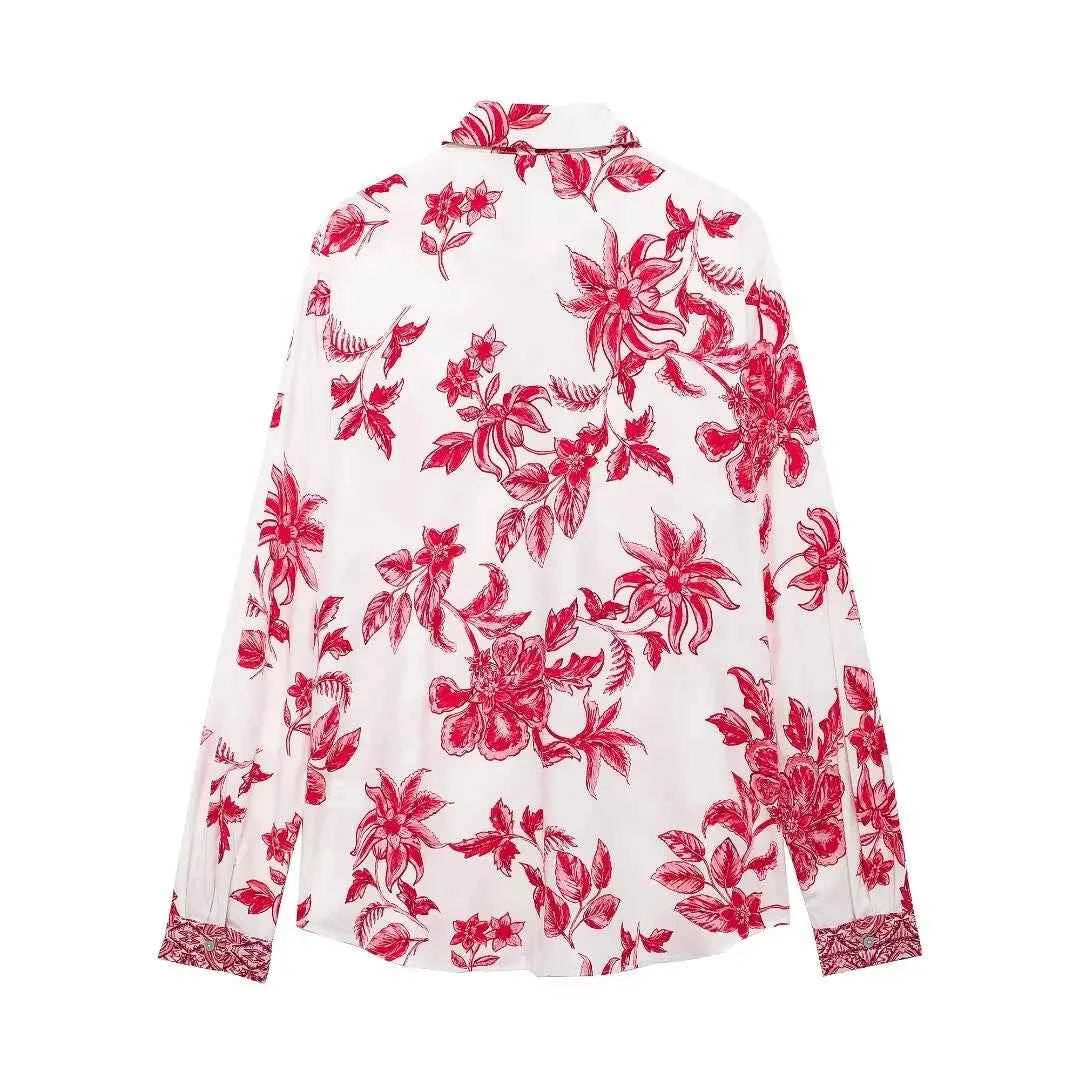 Women's Retro Emblem Pattern Flower Print Shirt Hollow Flower Mini Wrap Skirt