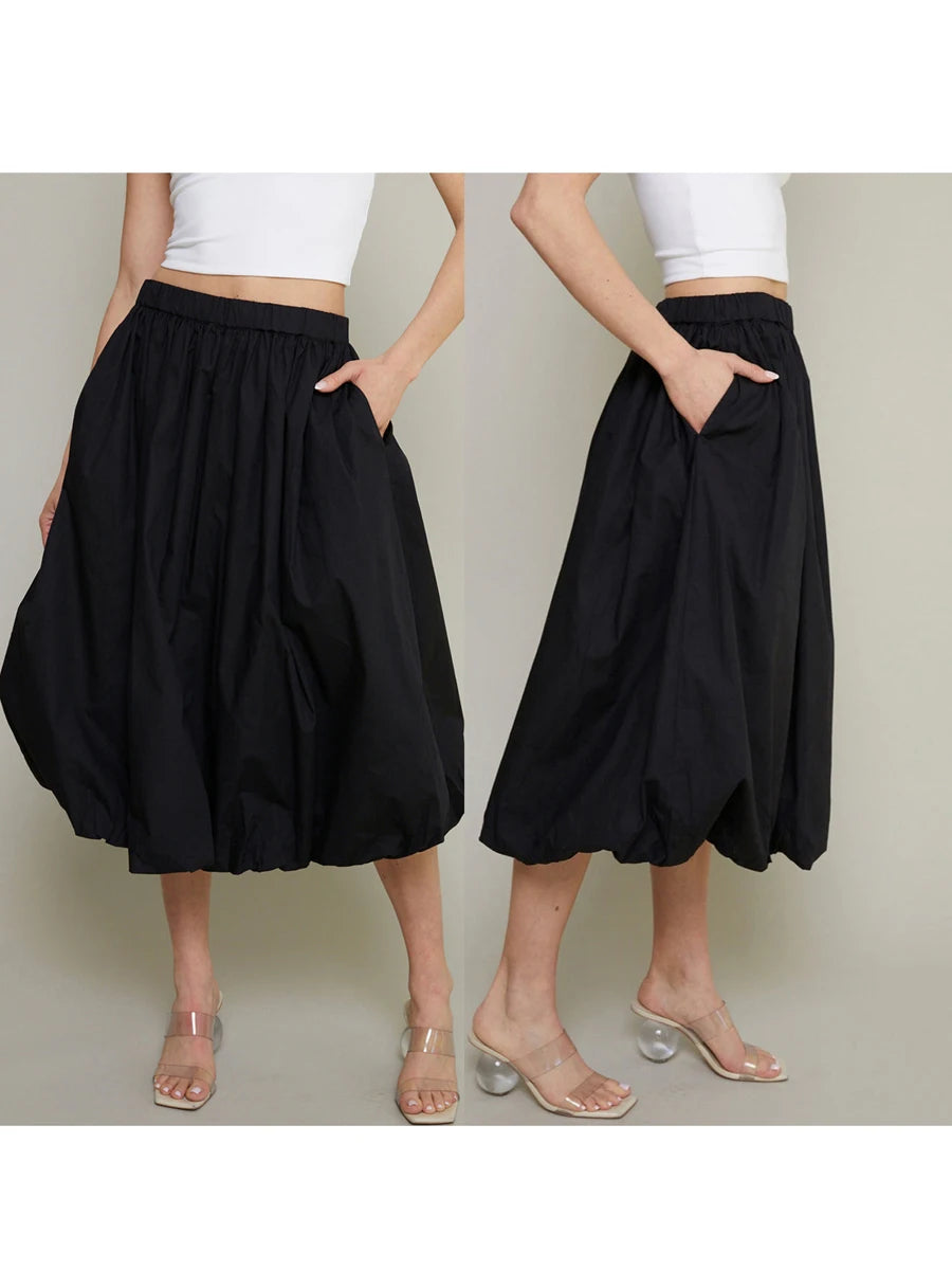 Bubble Skirt Women Elegant Elastic Waist