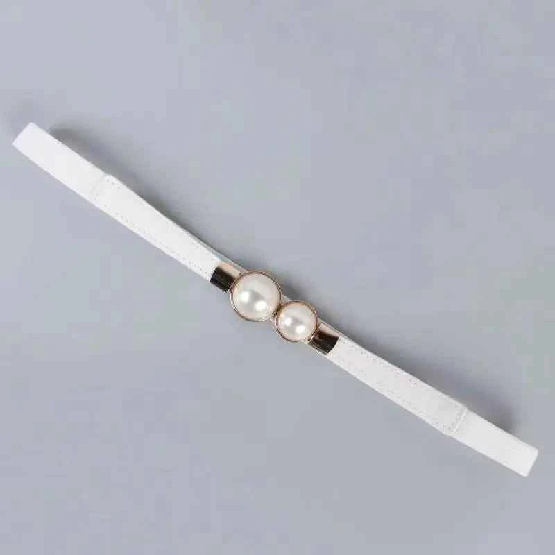 Elegant Double Pearls Buckle Elastic Women Belts