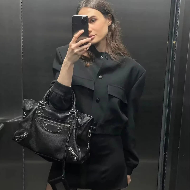 Woman Bomber Jacket Coat White Button Baseball - Norellé