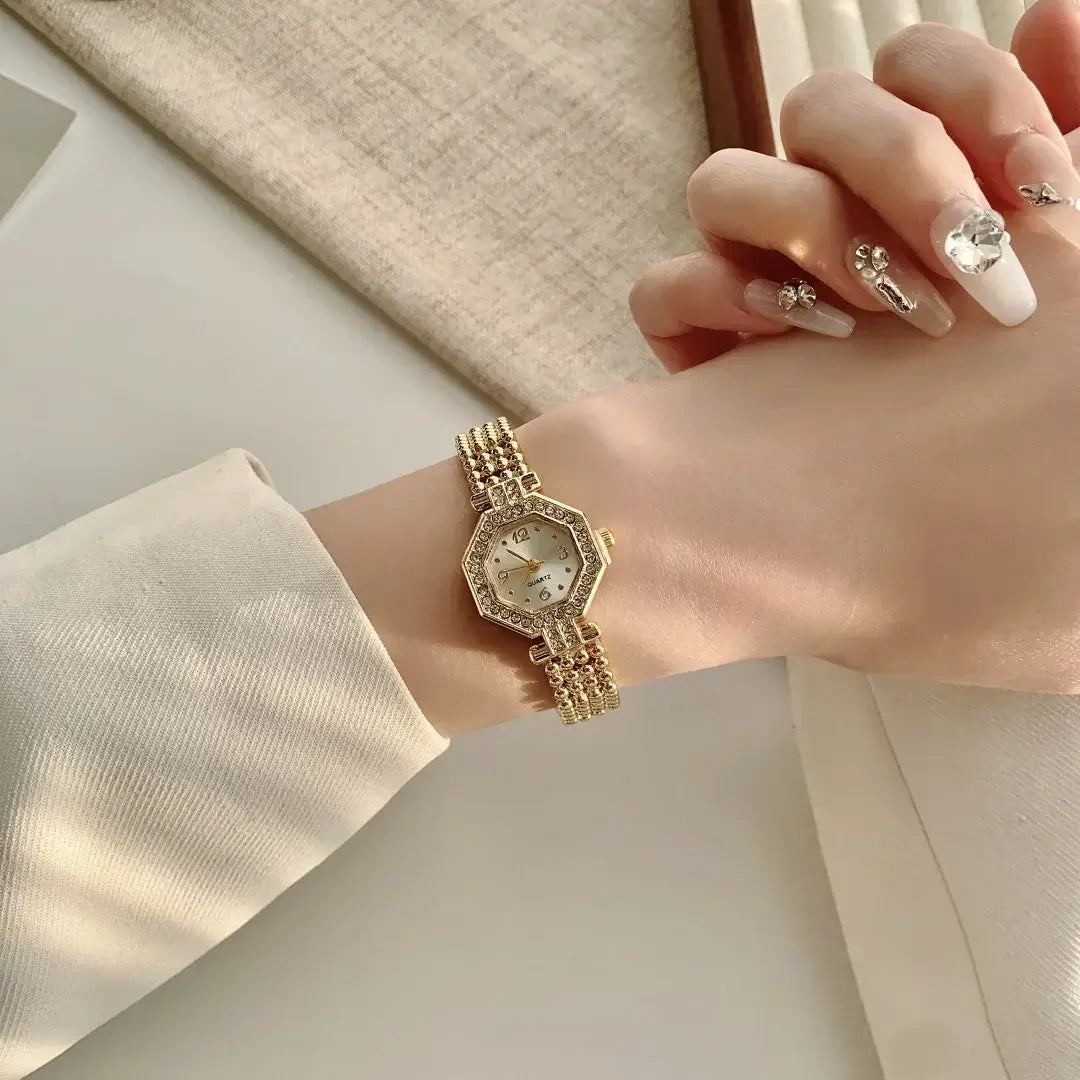 Golden Digital Small Dial Watch for Women Retro Style