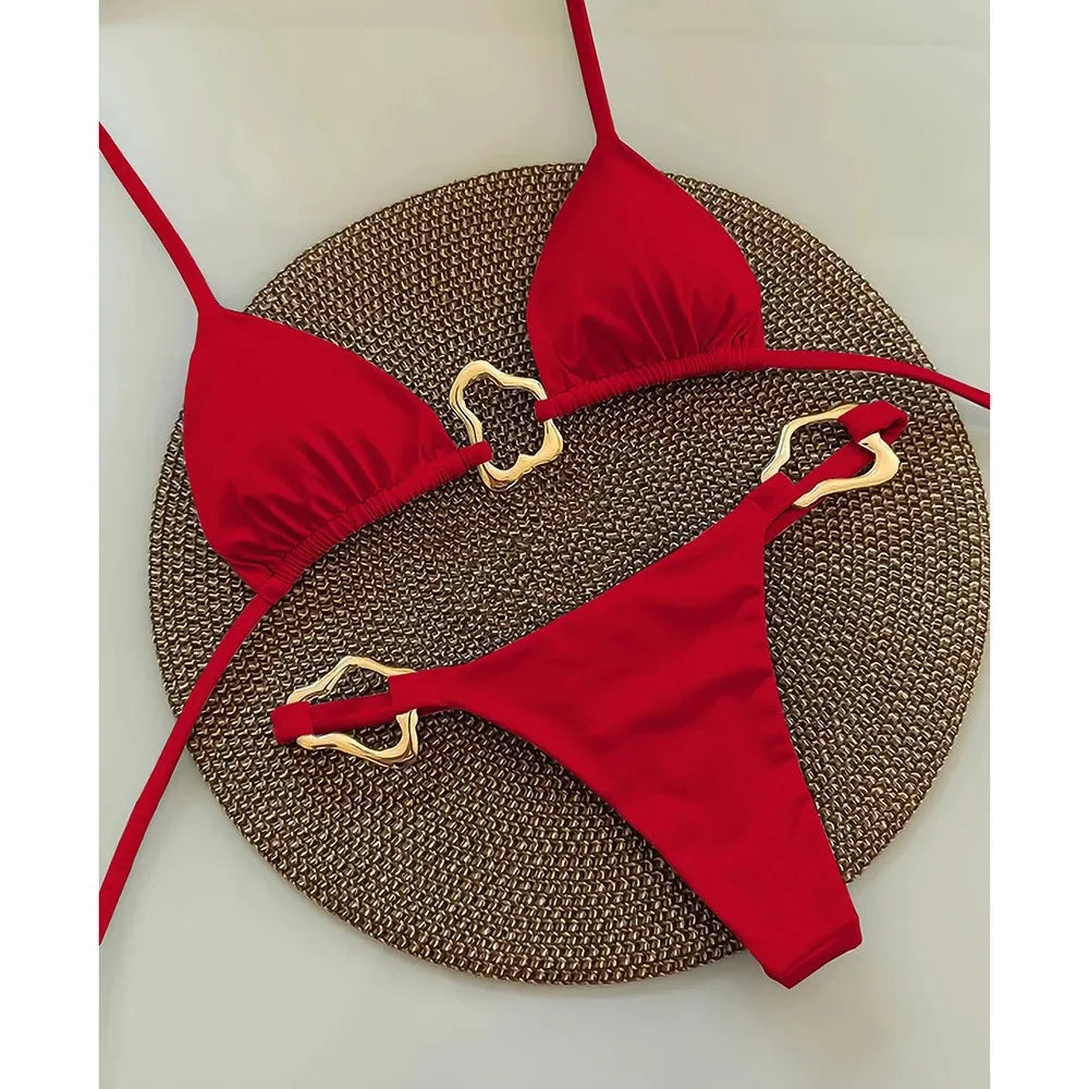 Bikini Solid Color Lace-up Split Two-piece Swimsuit for Women - Norellé