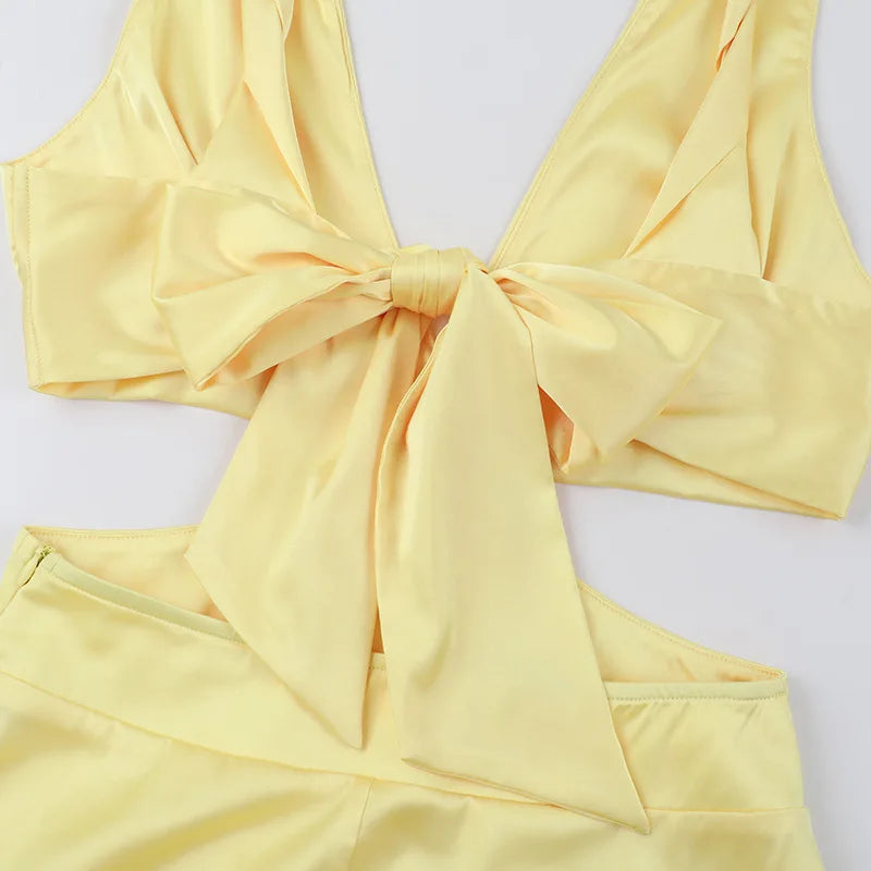 Deep V neck Hollow Long Dress