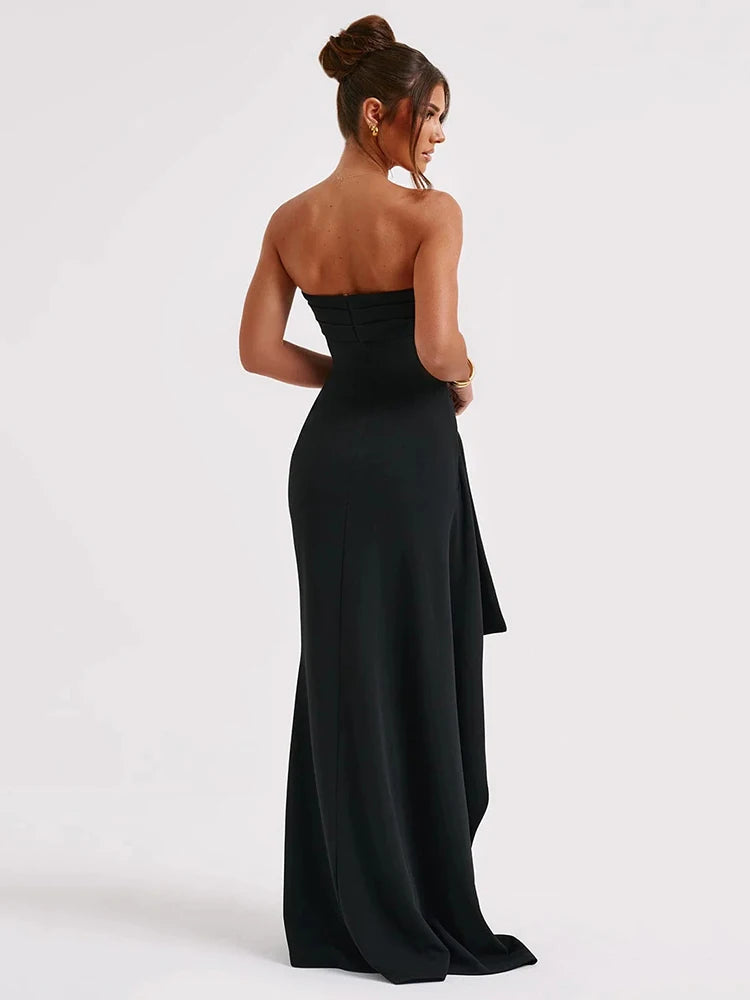 Strapless Backless High Split Maxi Dress For Women Black - Norellé