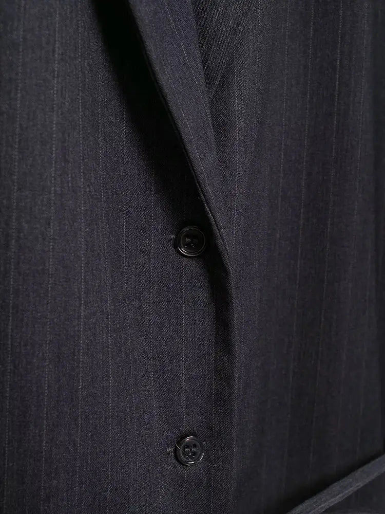 Women Fashion With Belt Striped Single Breasted Blazer Vintage