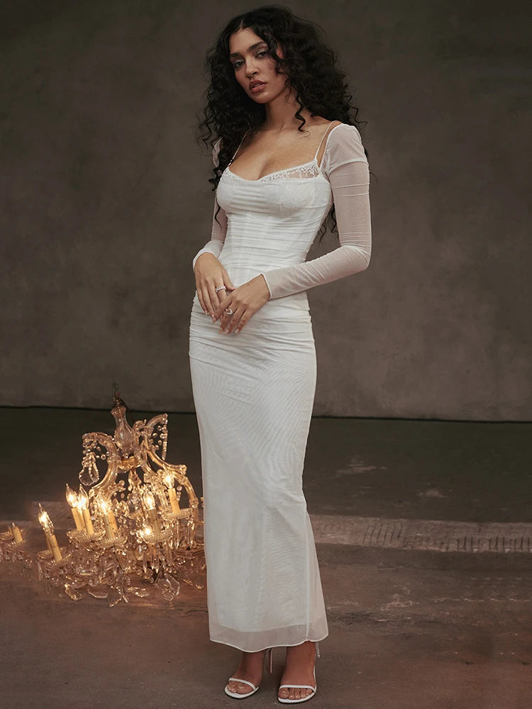 Elegant Sheer Long Sleeve Maxi Dress For Women - Norellé