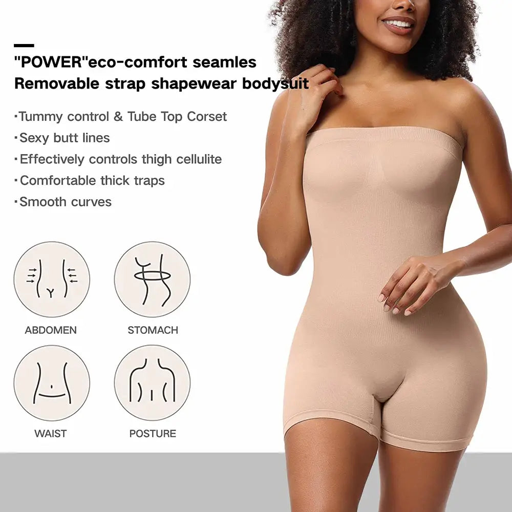 Strapless Shortie Bodysuit for Women Tummy Control Shapewear
