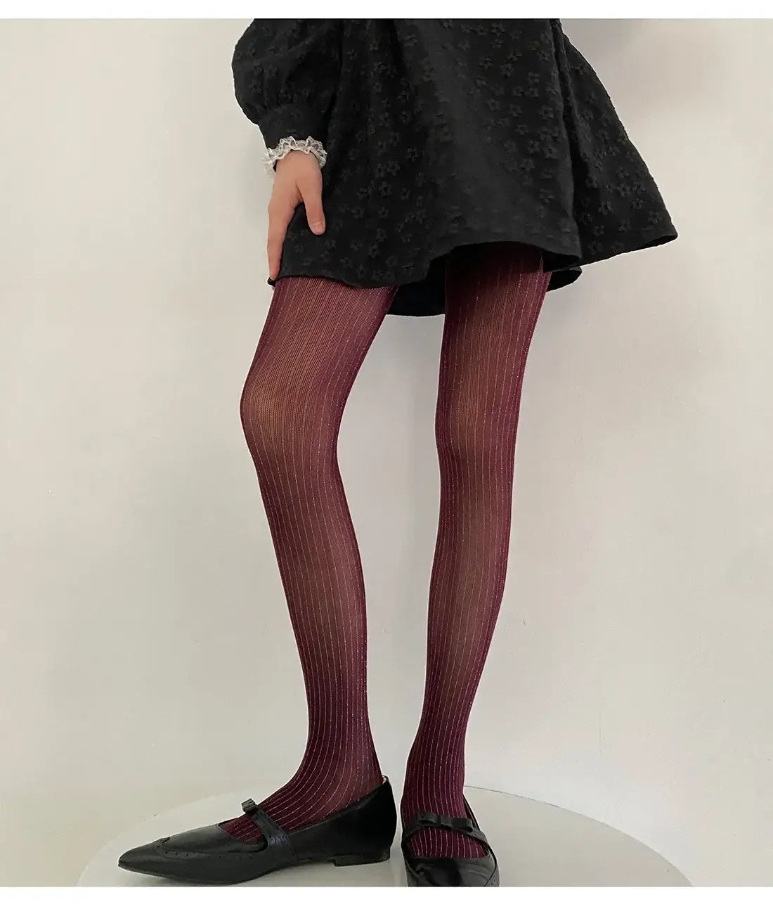 Black Tights Women Luxury Silver Silk Thigh