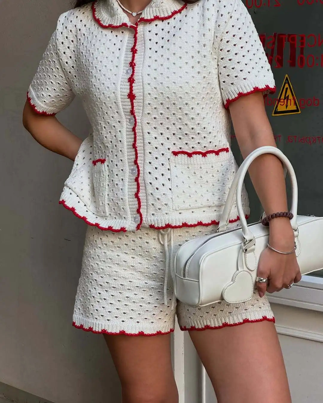 Knitted Suit Women’s Casual Short Sleeve T shirt Set