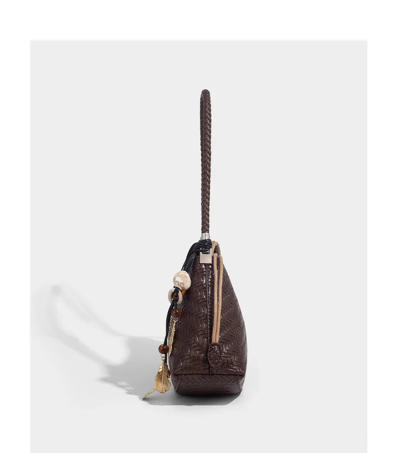 Handmade Weave PU Drawstring Tote Bags For Women