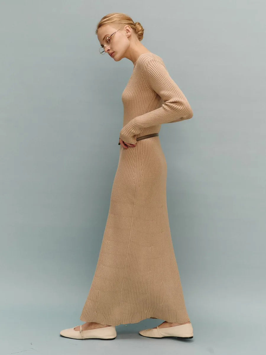 Women’s Long Sleeve V-neck Slim Bodycon Knitted Maxi Dress