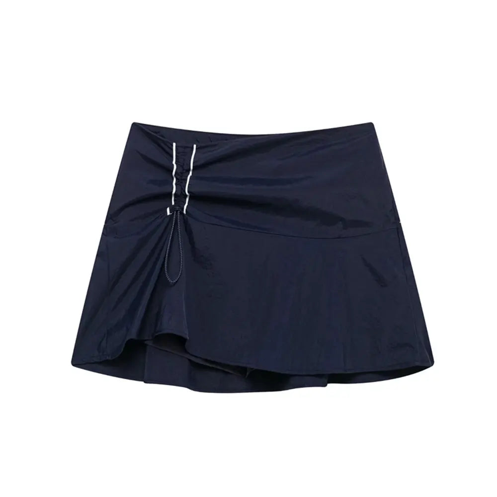 Women Fashion With Side Stripes Cropped Jacket Coat And High Waist Elastic Drawstring Skort