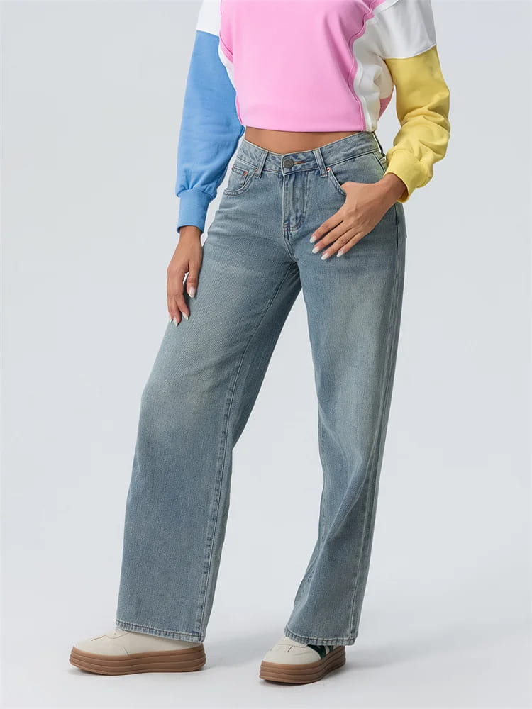 Women Wide Leg Boyfriend Jeans