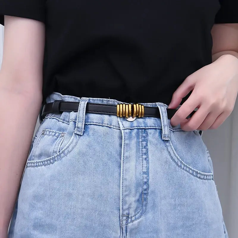 Thin Retro Gold Buckle Adjustable Women Belt