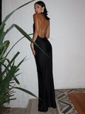 Halter Deep V Neck Backless Maxi Dress For Women - Norellé