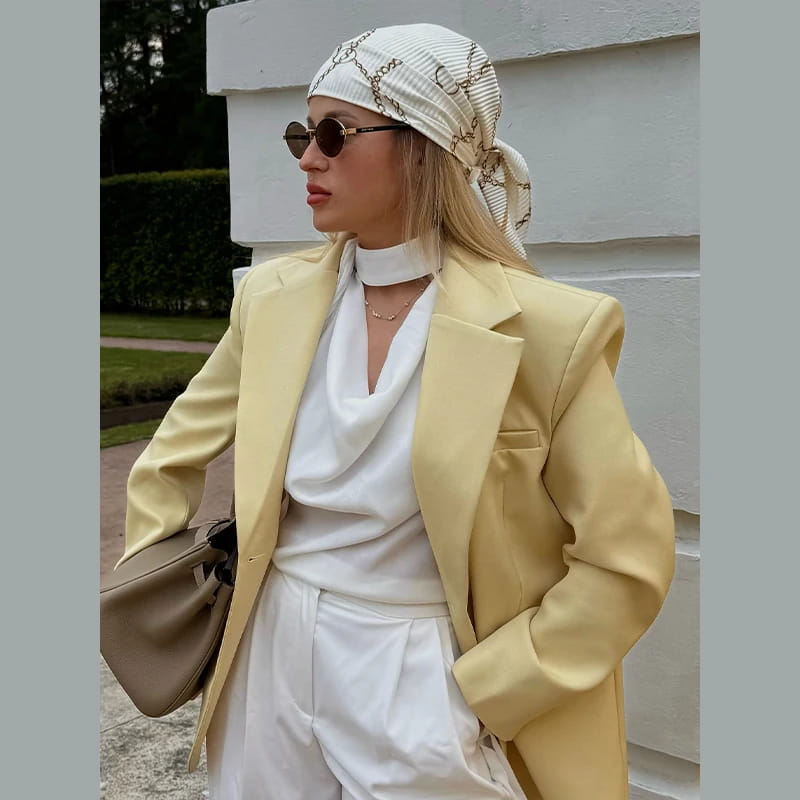 Women’s Tie Waist Blazer Coat Oversized Padded Shoulder