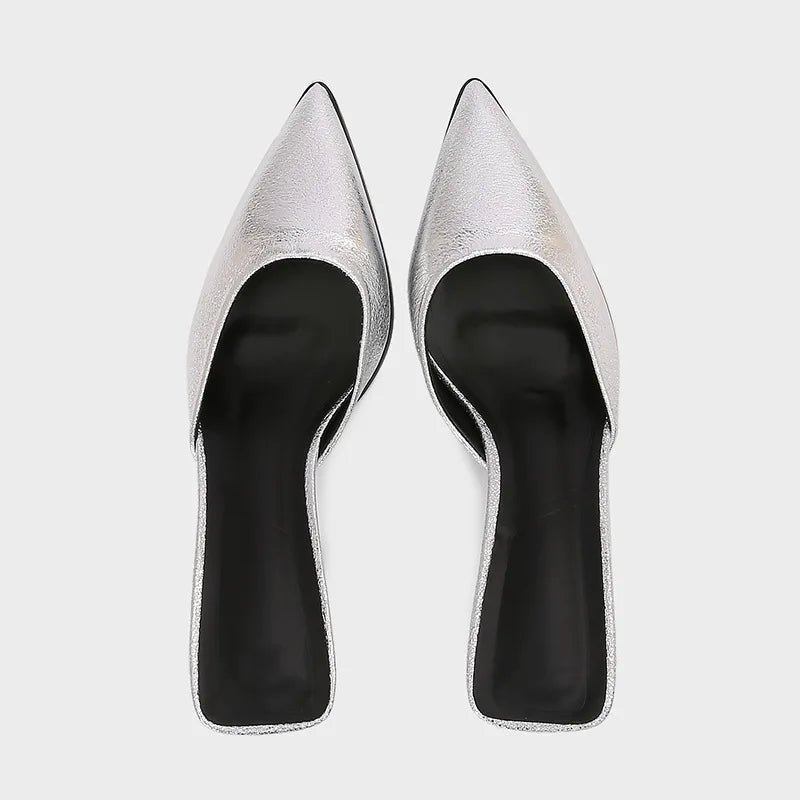 Silver Women’s Slippers Pointed Toe Slide Sandals