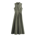 Women Fashion Round Collar Sleeveless Pleated Slim Elegant Dress - Norellé