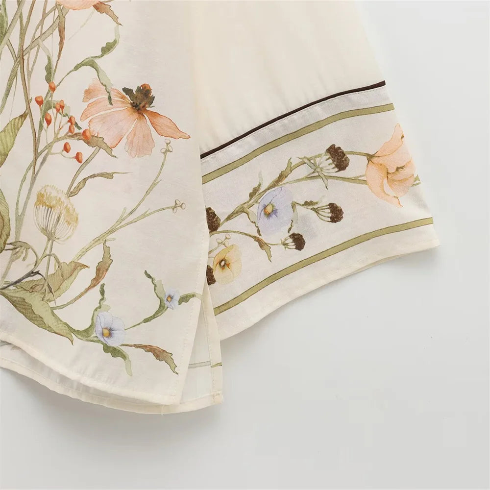 Women’s Floral Pattern Shirt With Rolled Edge Design Long Pants