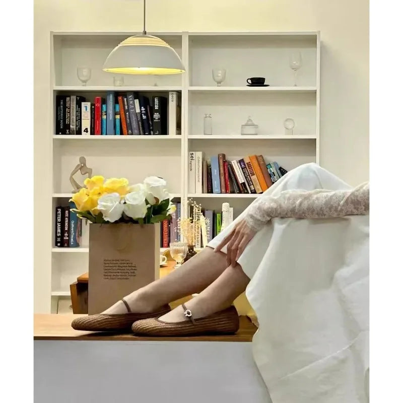 Hollow Out Design Sandals Square Toe Buckle Strap Flats