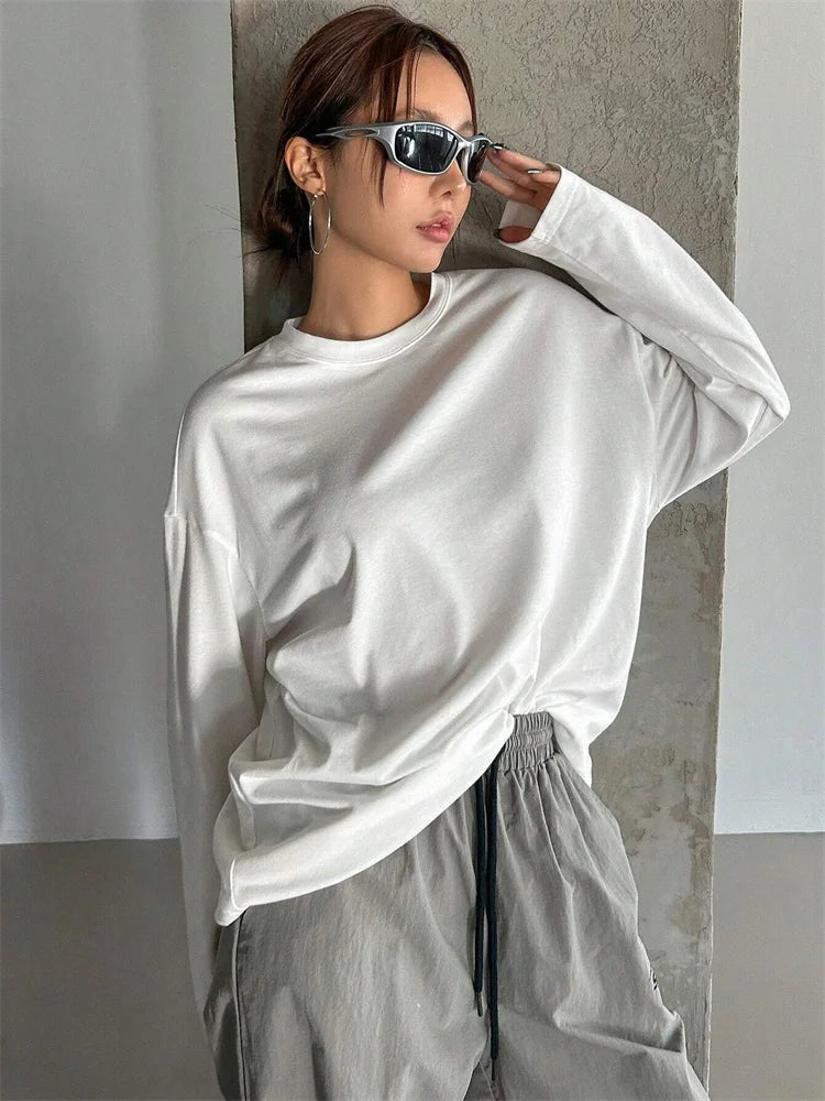 Women Basic Long Sleeve Loose O-neck T-shirt - Norellé