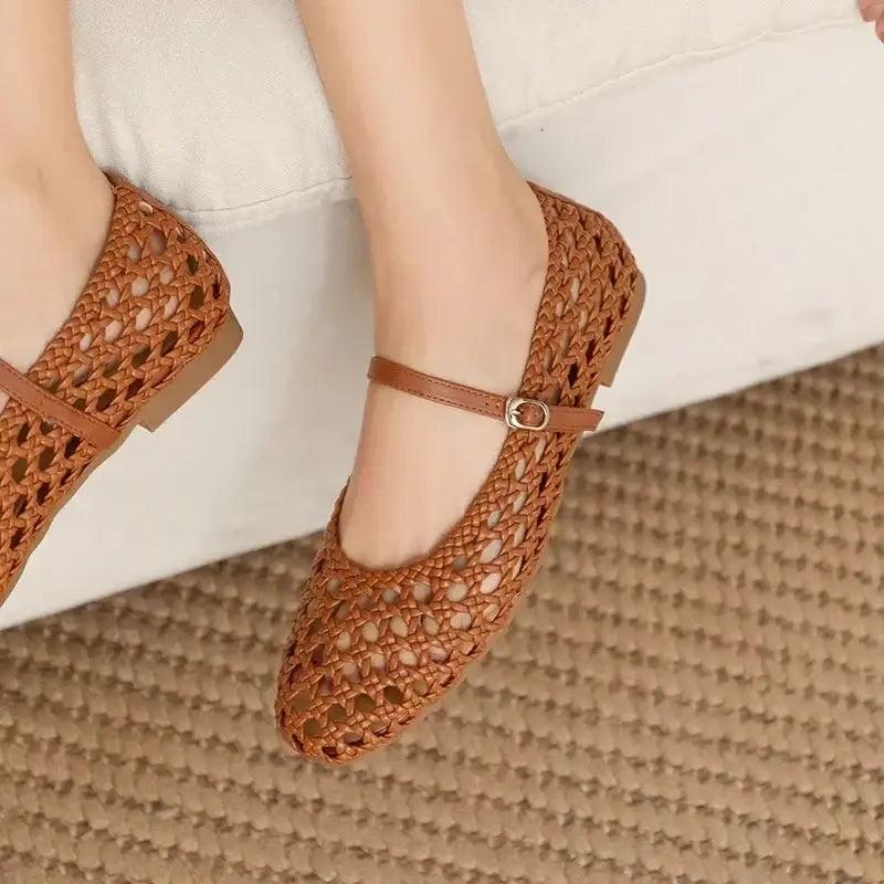 Brown Hollow Out Design Women Flats