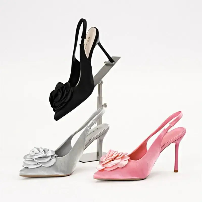 Elegant Satin Flower Designer Heels Women