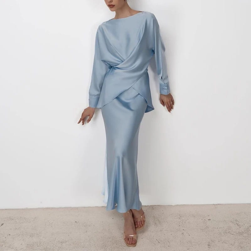 Fashion Long Sleeve Two Piece Casual Temperament Satin Women’s Set