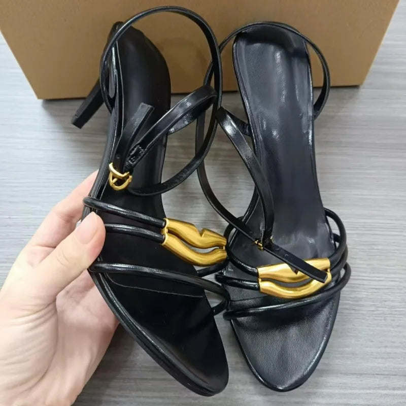 Golden High Heels Women Sandals