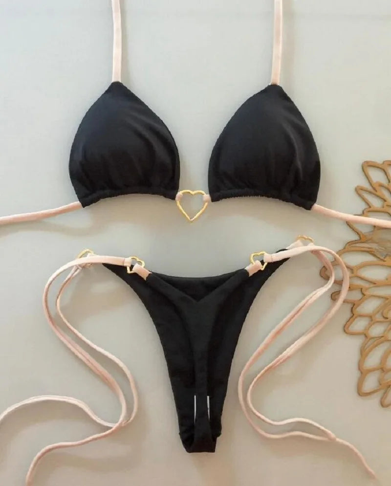 Halter Solid color Bikini Set Women's Swimsuit - Norellé