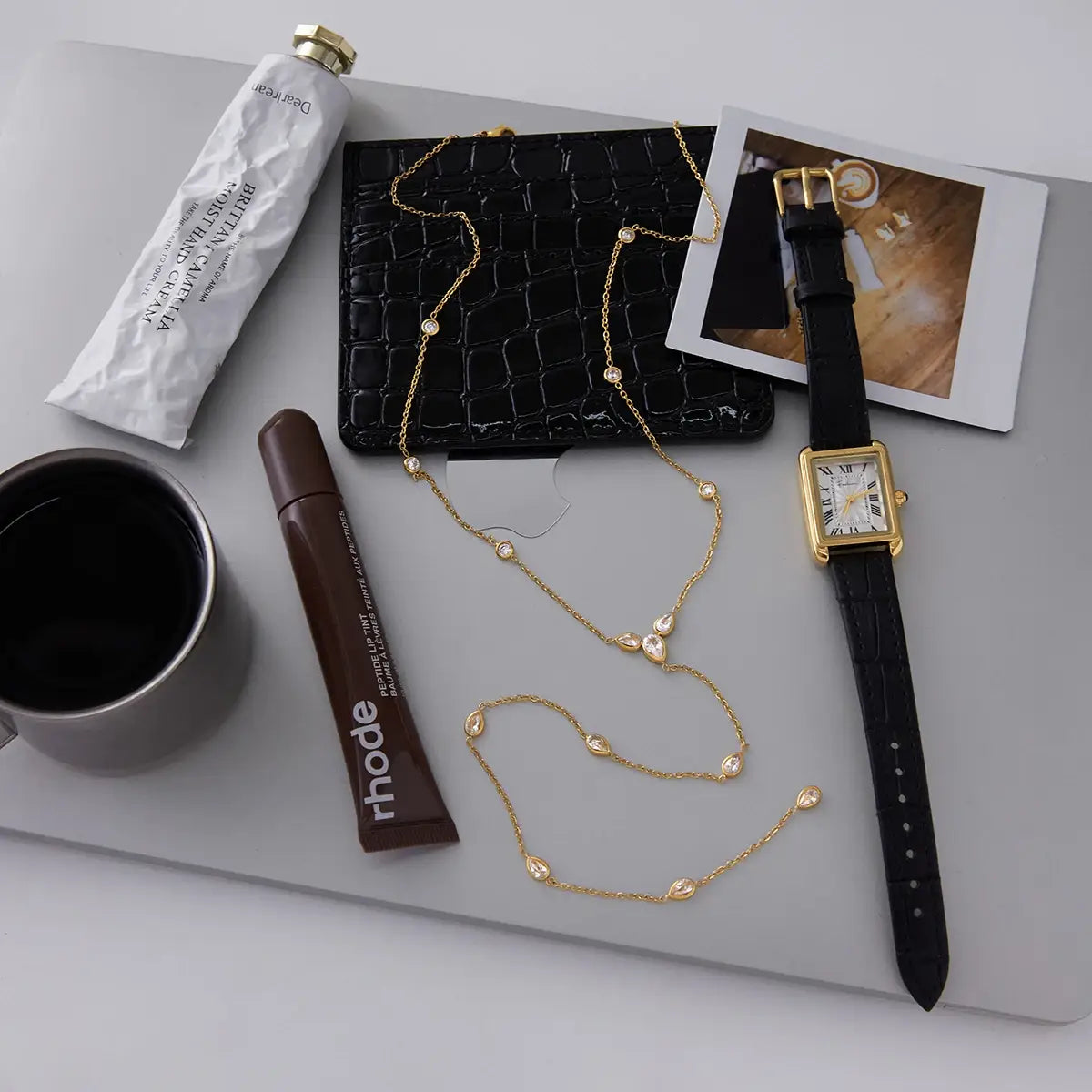 Stainless Steel Water Droplet Shaped White Zircon Y-shaped Chain