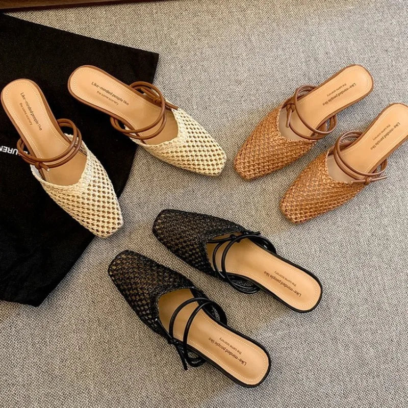 Vintage Woven 1 Slip-on Toe Half Slippers Women's