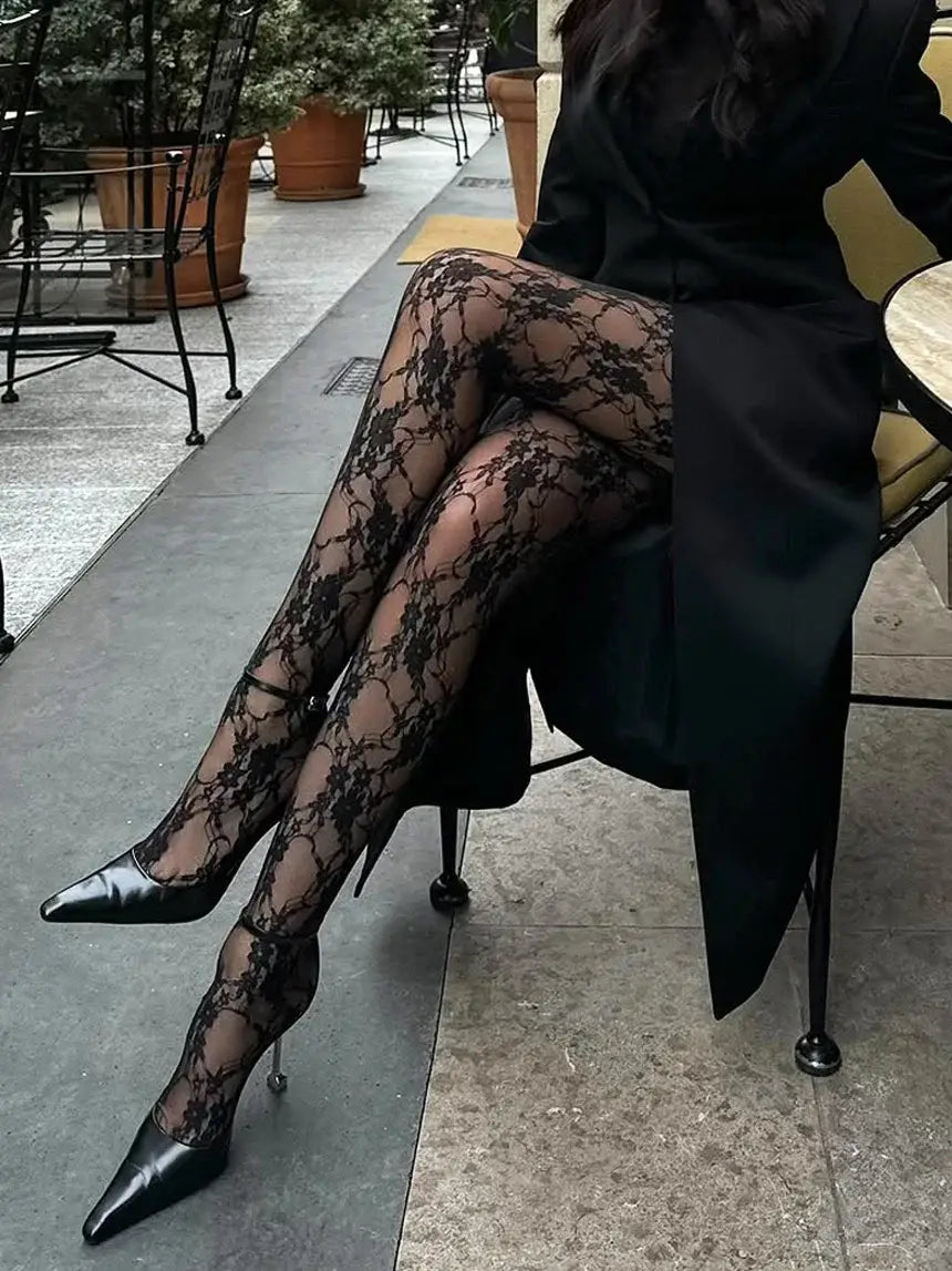 Lace Printed Pantyhose Women’s Sexy Hollow