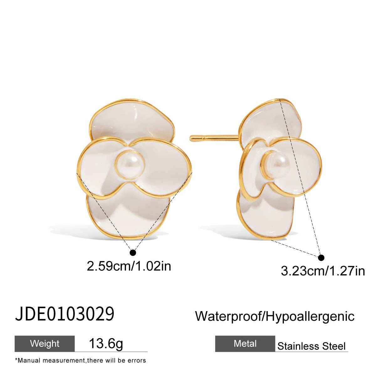 Stainless Steel Drip Oil White Four Petal Flower Ear Studs