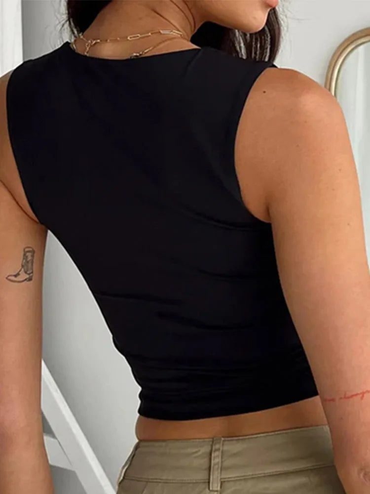Sleeveless  Collar Crop Top Women Tank Tops Casual Summer - Norellé