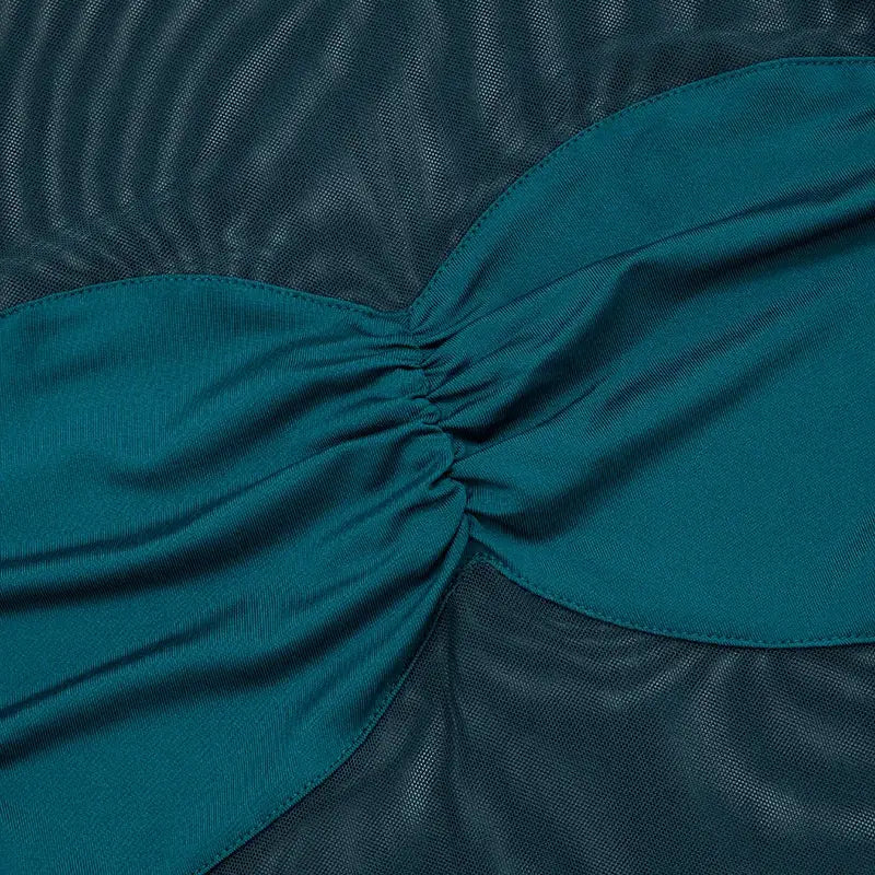 Mesh Patchwork Ruched Mini Dress Women