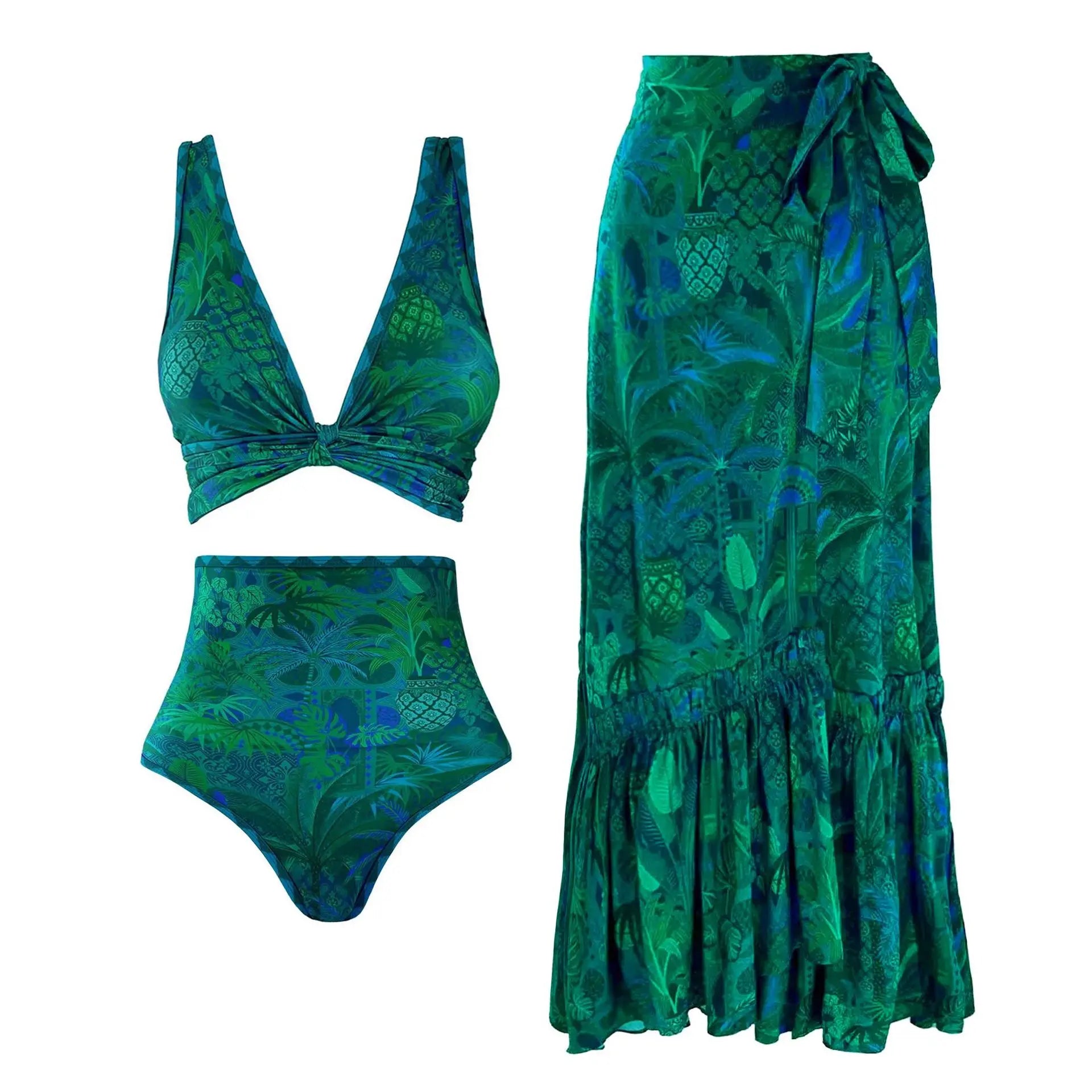 Women's Retro Bikini Printed Swimsuit, Cover Up with Skirt - Norellé