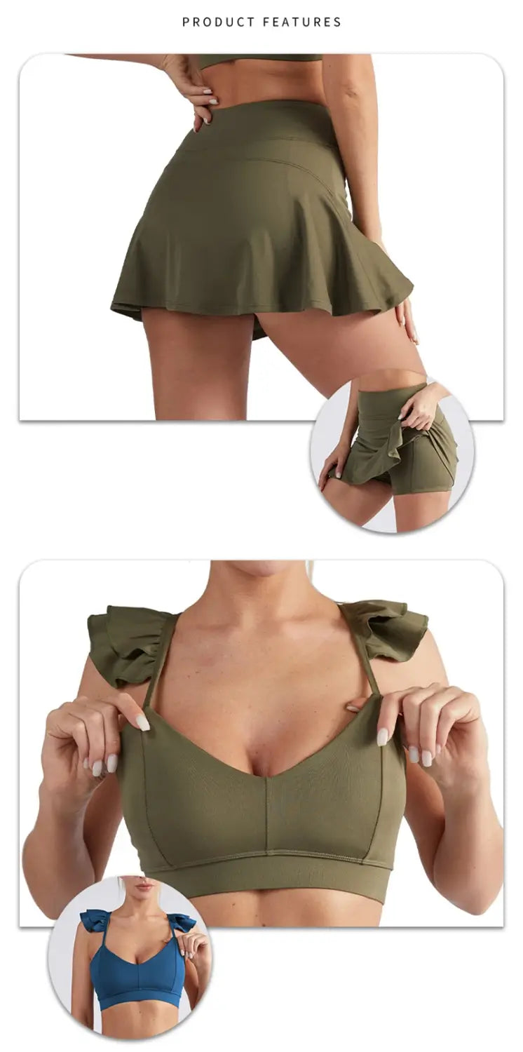 Two Piece Set Women Yoga Gym Running Badminton Skirt Suit