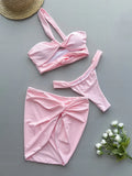 One shoulder Hollow Bikini Set Beach Cover Up - Norellé