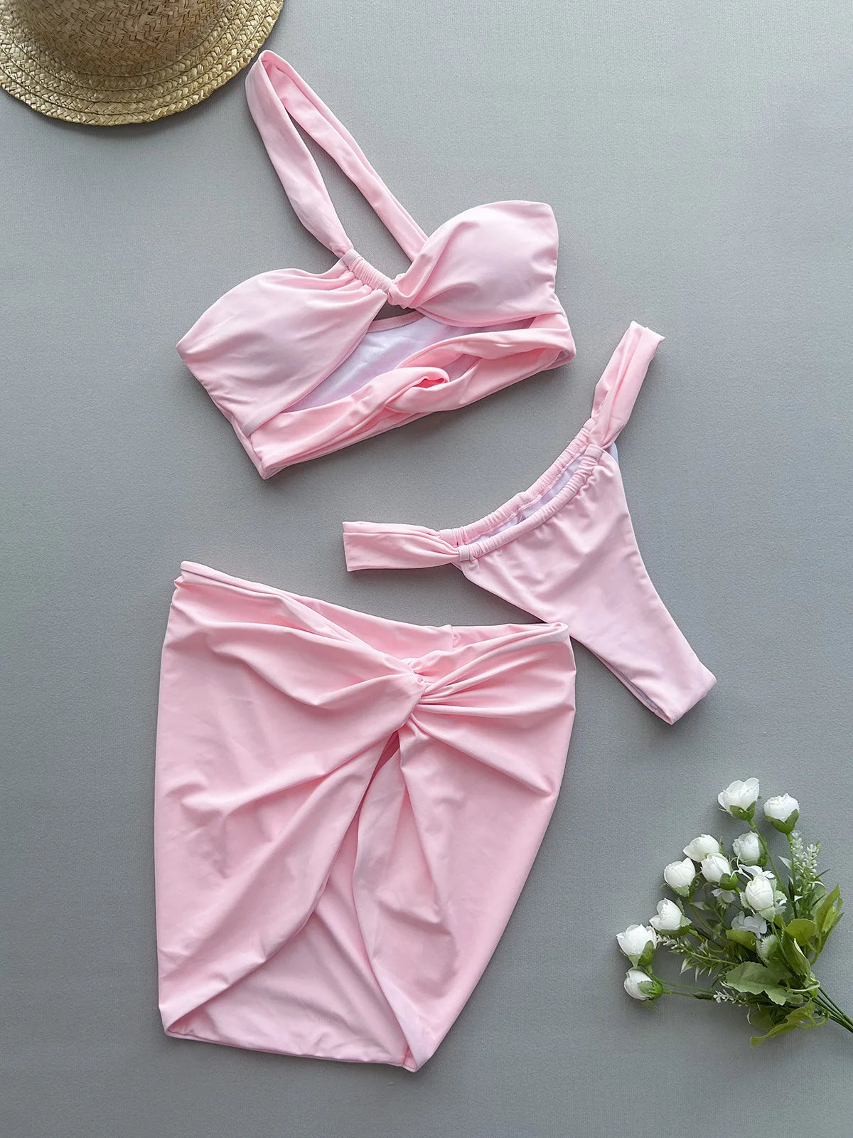 One shoulder Hollow Bikini Set Beach Cover Up - Norellé