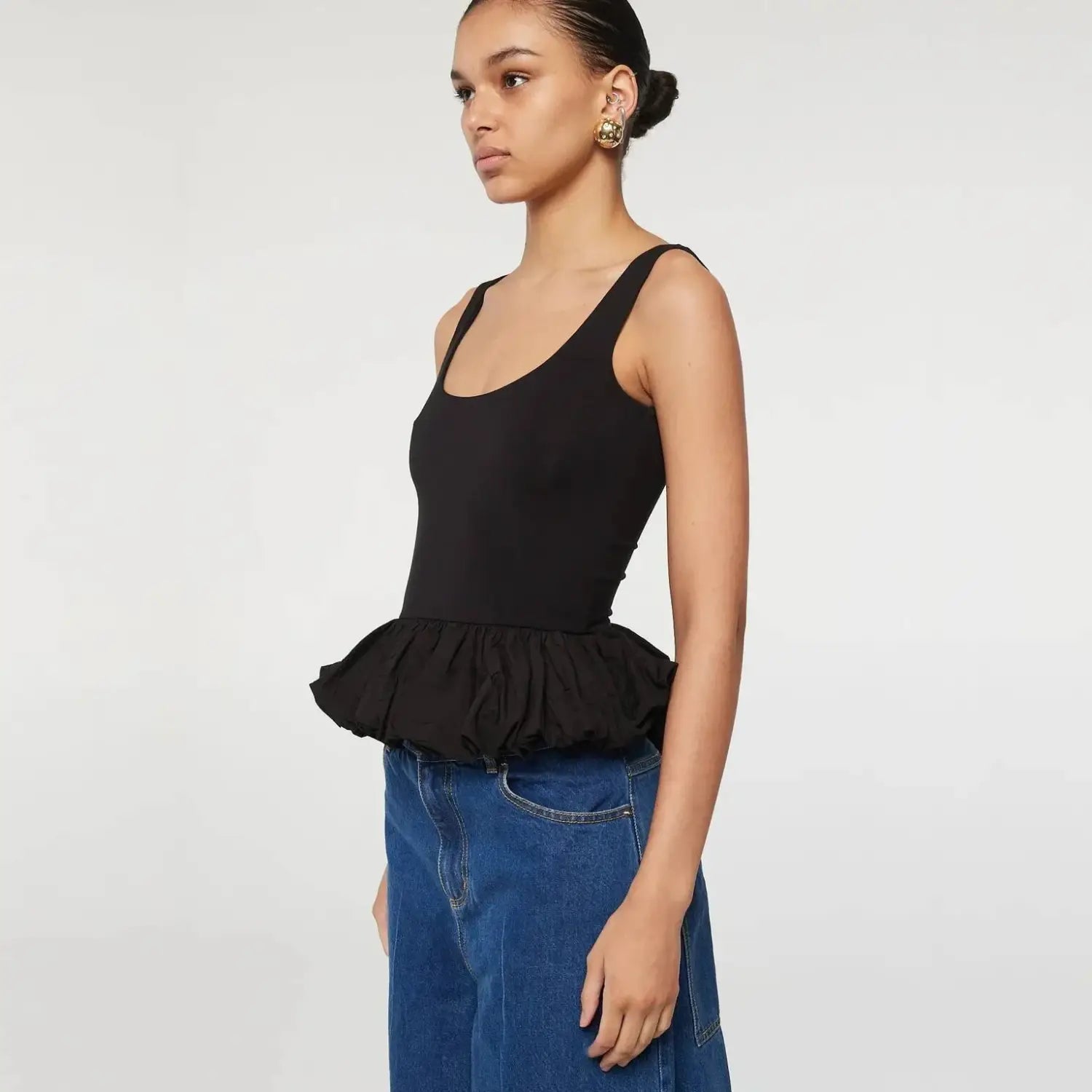 Black Ruffled Patchwork Tank Top