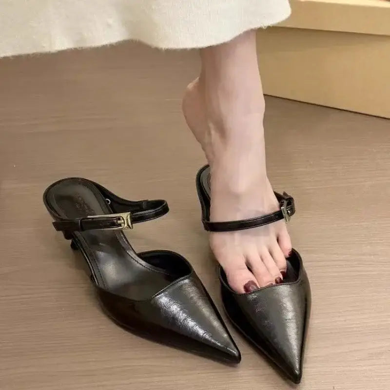 Women Pointed Toe Slippers Mid Heels
