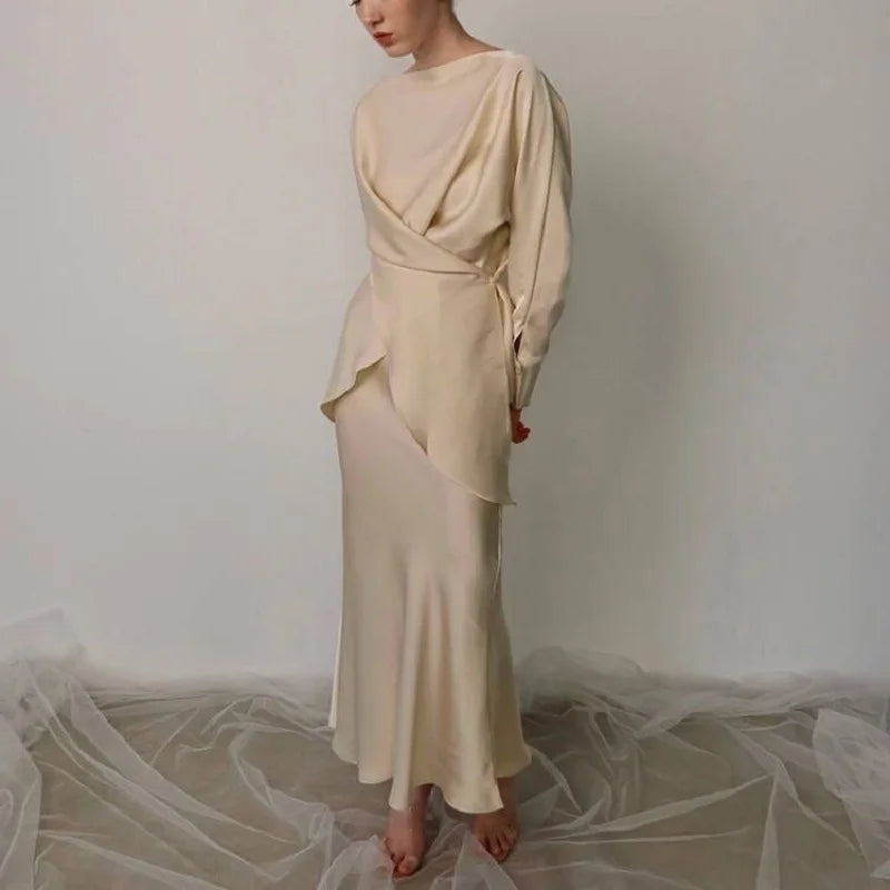 Fashion Long Sleeve Two Piece Casual Temperament Satin Women’s Set